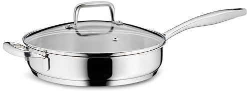 kela Edelstahl Schmorpfanne 24 cm hoher Rand FLAVORIA, 1,6L Induktion Bratpfanne mit Deckel, Dampfauslassventil, Schmortopf unbeschichtet