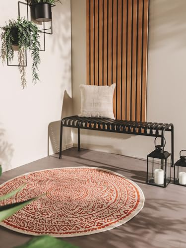 benuta Nest Teppich Cleo - Kunstfaser - Outdoor geeignet - Rund & im Style: Geometrisch, , Boho-Style, Ethno-Style, Orient Style - Pflegeleicht für Wohnzimmer Schlafzimmer | Orange | ø 120 cm rund