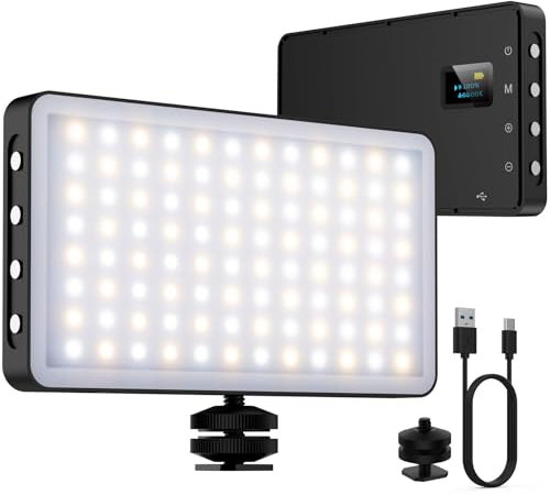 NinkBox Luce Video LED 3000K-6500K Dimmerabile, di Riempimento con Luminosità Regolabile 5%-100%, CRI 95+, Portatile da 4000 mAh per videocamere DSLR, Fotografia