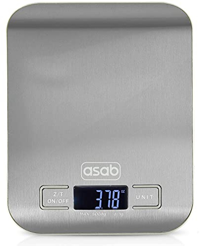 ASAB Digital Kitchen Scale LCD Display Multifunction 1g Accuracy Portable Stainless Steel Weighing Scale Digital Food Baking Cooking Scale Easy Clean and Store Tare Function 5kg/11lb