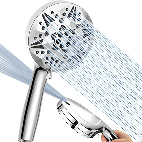 Duschkopf Hochdruck - Voolan Duschbrause mit 10 Strahlarten - 2 Kräftige Strahlen zur Reinigung von Bad Fliesen Wand Haustieren (Chrom)