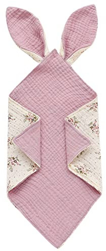 URFEDA Couverture De Sécurité Bébé, Serviette Jouets, Doudou Lapin Mouchoir, Mousseline De Coton Douce, Bavoir Bandana Pour Nouveau-né Tollders Filles Garçons Rose