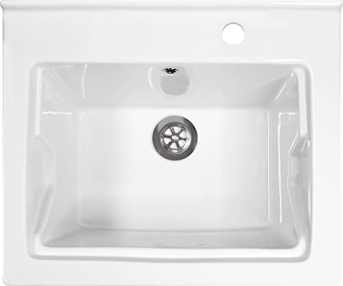 LAVATOIO PILOZZO RENO CERAMICA 60 x 50 TUTTA VASCA PER TOP O MOBILE DA INCASSO O INSTALLAZIONE CON STAFFE ANCHE IN ESTERNO INCLUSO DI PILETTA IN ACCIAIO E SIFONE (DX Foro Rubinetteria)