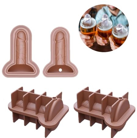 2er Eiswürfelform Penis Schokoladenformen Silikon Form BPA-frei Eiswürfel 3D Backform mit Deckel Eiswürfelschale Lustig Süßigkeitenform Flexible Eiswürfelbehälter für Cocktail Schokolade Braun