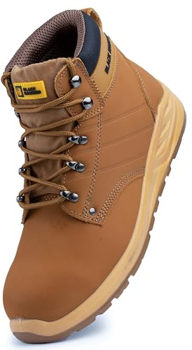 Black Hammer Mens Work Tan Safety Boots Steel Toe Cap Durable and Comfortable Safety Boots for Men Ideal for Warehouse Industrial and Outdoor Work George (7 UK)