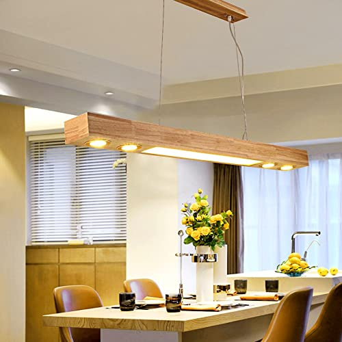AIAO Pendelleuchte LED Esstisch Hängelampe Massivholz Pendellampe Esszimmer 3000K Warmes Licht Kronleuchter Moderne Höhe Verstellbare Wohnzimmer Hängeleuchte Hölzern Büro Cafe Küche Beleuchtung 120cm