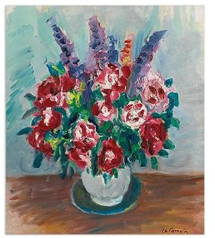 LXURY Leinwand Bilder-Rosen und Rittersporn-Berühmte Bild auf Leinwand-Leinwandbilder Reproduktion-Kunstdruck Wandbilder Wohnzimmer Wanddekoration 80x95cm Ungerahmt