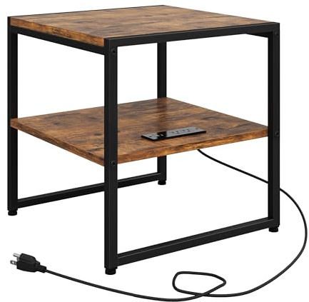 Tatub 20IN End Table with Charging Station, Rustic Brown Square Side Table with USB Ports & Outlets, Versatile Mini Fridge Table Printer Stand Nightstand for Bedroom Living Room