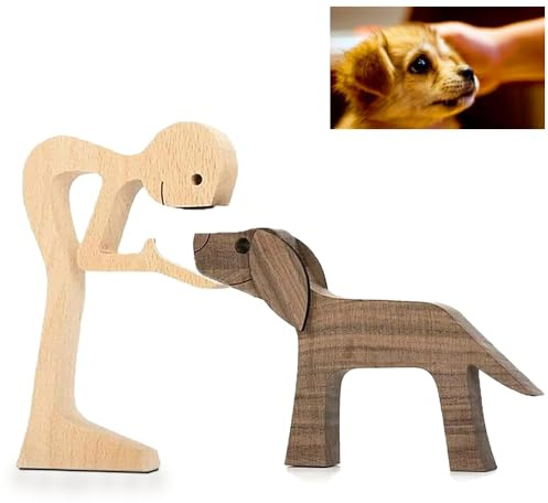 RHQFDM Holzschnitzerei für Hunde Handgemachte Hund Holzschnitzerei Familie Haustier Holzschnitzerei Holzschnitzerei von Hunden und Menschen Geschnitzte Holzdekorationen für Hundeliebhaber