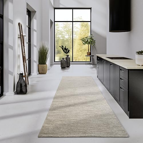 Elle Decor ation Pradesh - Tappeto di lana naturale, tessuto a mano ed ecologico, per soggiorno, camera da letto, sala da pranzo, corridoio, cucina, colore bianco, 80 x 200 cm