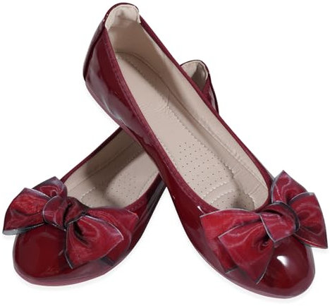 WOFANLULY Womens Ballet Flats Slip-on Pumps Bow Tie Ballet Work Office Formal Comfort Dolly Shoes (Wine Red, Size 4)