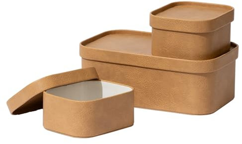La Jolie Maison Faux Leather Decorative Storage Baskets, Camel 3 Pack