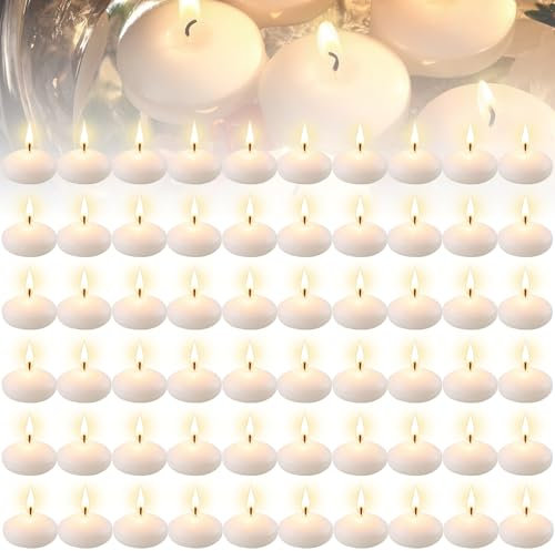 60 Stück Unparfümierte Schwimmkerzen - Weiße Schwimmende Kerzen für Abendessen, Hochzeit, Pool, SPA, Valentinstag, Badewanne, Weihnachten Deko
