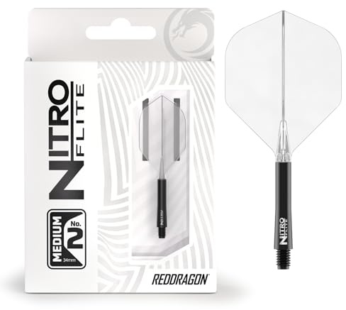 RED DRAGON Darts – Nitro Flite Integrated Flight & Shaft System – No.2 Shape and Design – Black & Clear Colour, Medium Length