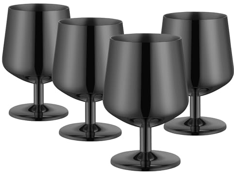 12oz Brandy Snifters Set of 4, Cognac Snifter Glasses, Sniffer Glass Whiskey, Black Drinking Glasses, Sniffer Glasses Bourbon, 18/10 Stainless Steel, Dishwasher Safe, Ideal Gift For Men, Wine Lover