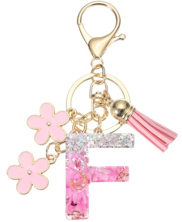 PATIKIL Aesthetic Schlüsselanhänger Buchstabe A-Z, Harz Buchstaben Schlüsselanhänger Blume Quasten charm Anhänger für Taschen Handtaschen Schlüssel Geldbörsen Schulranzen Rucksack
