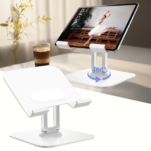 JOYIT surfplattehållare, justerbart surfplattestativ, superstabilt iPad-stativ, surfplattehållare för iPad Air Mini 7 Galaxy Pro 12,9 och alla enheter från 4–12,9 tum (vit)