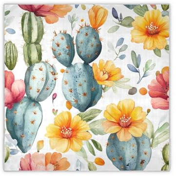 WDdZzyy Écharpe en soie blanche rétro motif cactus nature 88,9 cm écharpe élégante pour femme pour Noël écharpe bufandas para mujer, Nature Cactus Rétro Blanc, Taille unique
