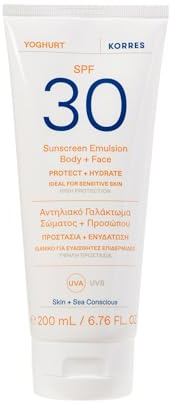 KORRES YOGHURT Emulsione solare per corpo e viso SPF30, si assorbe in un attimo, idrata a lungo, resistente all'acqua, 200 ml