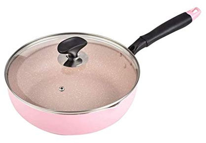 Prettiee Olla, Sartén Rosa - Sartén, Sartén con Mango y Tapa de Vidrio, Batería de Cocina