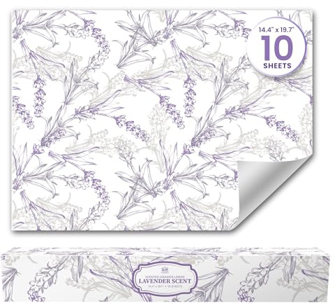 Lavender Scented Drawer Liners for Dresser Drawers (10 Large Sheets, 19.7 x 14.4) - Non Adhesive Drawer Paper Liner for Bedroom Dresser & Closet Shelves by Linda’s Essentials