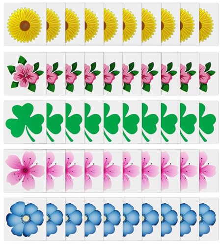 WD&CD 50 PCS Window Fly Traps, Sunflower Style Window Fly Stickers, Floral Pattern Design Insect Flies Wasp Pest Killer for Indoor Houseflies Gnat, B 5 Colors