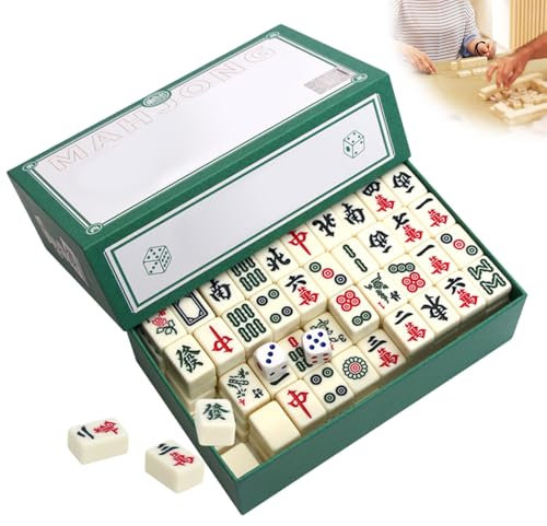 PLLYPE Mini Mahjong Set, Traditionelles Chinesisches Mah Jong mit 144 Mahjong Spielstein, Mini Chinesisches Mahjongs Spiel mit Würfeln für Versammlungen, Familie Reise und Tabletop Brettspiel