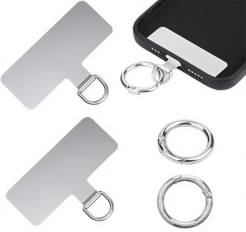 COYUN 2 Piezas Almohadillas Universales de Acero Inoxidable con Anillo de Metal, Parche Multifuncional Para Teléfono Móvil,Almohadilla de Parche Multifuncional Para Cordón de Teléfono Móvil(Plata)