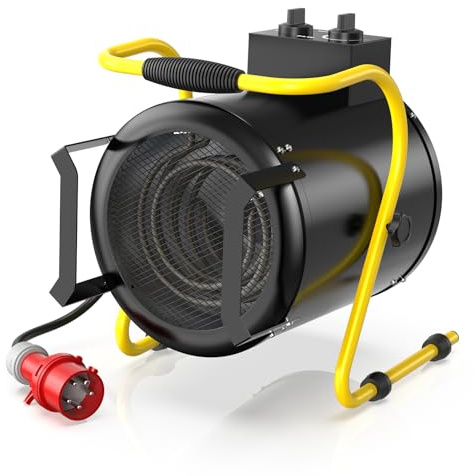 DAHTEC Industrie Heizgerät 5000 Watt Heizlüfter Große Räume mit Thermostat & 3 Heizstufen Bauheizer Bautrockner Heizgebläse mit Tragbarer Griff für Garage, Baustelle