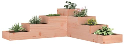 HaoChrymec Pflanzentreppe with Douglasie Massivholz, 4 Stufen, Mehrstufiges Design, Balkon Pflanzkasten Outdoor, Blumenkasten Balkon, Garten, L-Form, 106x104,5x36 cm
