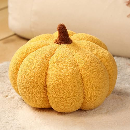 FiveMileBro Halloween Almohada de Calabaza de Peluche, Almohada de Calabaza 3D, Decoración Esencial para Sofá, Cama, Fiestas de Otoño, Thanksgiving y Hogar (23cm/Amarillo)