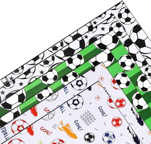 Liiqin Fußball Geschenkpapier, Sportthema, Geschenkpapier, 4 Bögen 50 x 70 cm Geburtstagsgeschenkpapier für Jungen, Kinder, Männer, Fußballliebhaber, Geburtstag, Urlaub