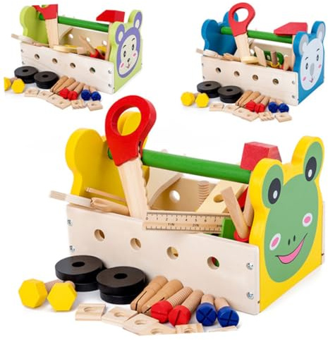 POPETPOP Coffret Bois Outils Multifonction Garçon Fille Jeu Éducatif Portable pour Garçons Filles Ans
