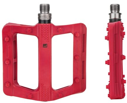 Tomvorks Mountain Road Bike Pedals, Wide Flat Platform, Lightweight, Non-Slip, Double Sided, for Stable Cycling Performance, for Mountain and Road Bikes, Nylon and Steel Combination (Red)