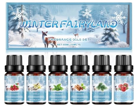 Winter Ätherische Öle Set Duftöle für Diffuser, Weihnachten Ätherische Öle Set, Naturrein Aromatherapie Duftöl für Diffusor, Cranberry, Zedernholz, Zimt, Apfel, Pfefferminze, Vanille, 6x10ml (6PCS)