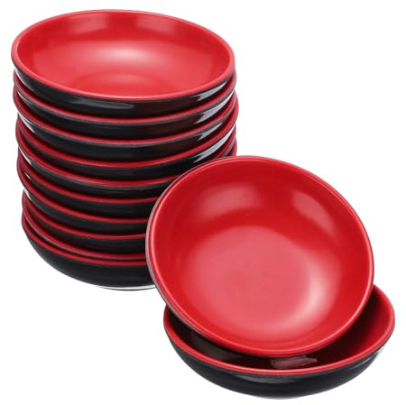 QUARKZMAN 12 stycken MF runda dip-skålar små svarta röda sidorätter kryddtallrikar koppar sojaskålar serveringsskål set för kryddor desserter hem BBQ party picknick restaurang