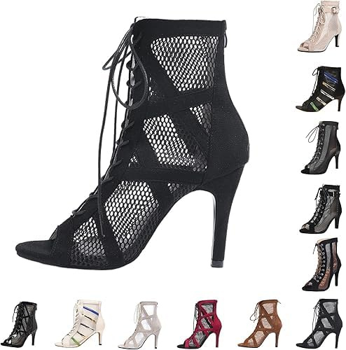 Tacones Heels Baile Mujer Heels Dance Shoes Tacon Fino Zapatos Fiesta con Cordones Zapatos Punta Abierta Botines de Baile con Tacón Alto Salsa y Bachata de Salon Sandalia Elegantes Calzado de Danza