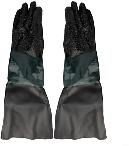 Guanti protettivi per sabbiatura, 65 cm, guanti protettivi per sabbiatura, guanti da lavoro resistenti con polsino lungo e fodera in cotone PVC, per sabbiatrice