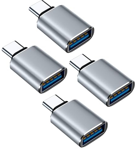 Oneyee 4 Pack USB-C Male to USB Female OTG Adapters, Grey Aluminium | USB C to USB Adapter for MacBook Pro Galaxy Type-C smartphones and tablets, connect standard USB accessories
