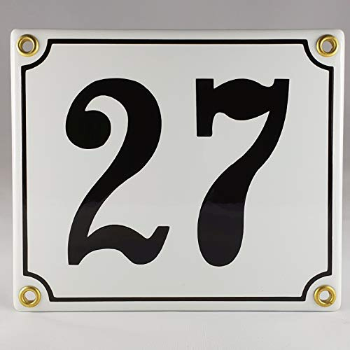 Emaille Schild Hausnummer 27 Schwarz-Weiß Handarbeit
