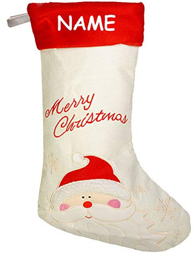 alles-meine.de GmbH XL - Weihnachtssocke & Filzstrumpf - inkl. Name - Leinen & Filz - 52 cm - Weihnachtsmann/Nikolaus/Santa Clause - zum Aufhängen - Nikolausstiefel - Nikolau..