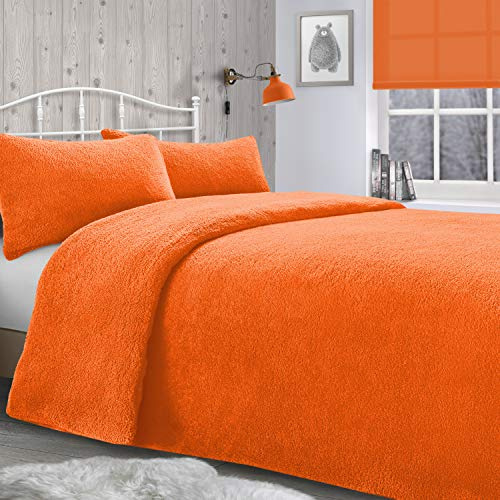 Velosso Teddy Bear Super Plush Warm Fuzzy Cuddly Fleece Thermal Bedding Set (Orange, Double Bed)