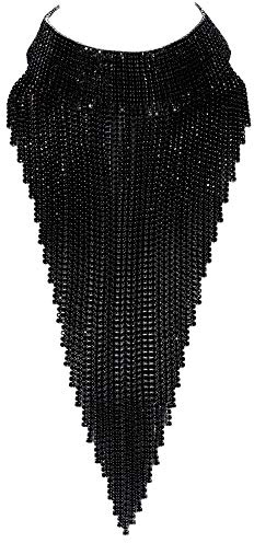 Flyonce Rhinestone Statement Necklace for Women, Tassel Bib Choker Collar Chunky Costume Jewelry Black
