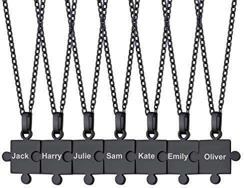 PROSTEEL personalisiert Puzzle-Teile Anhänger Kette 2/3/4/5/6/7/8 Stücke mit 55cm/2mm Rolokette Edelstahl/18k vergoldet Namensketten Gravur Ketten für Familien Freundschaft Partnerschaft