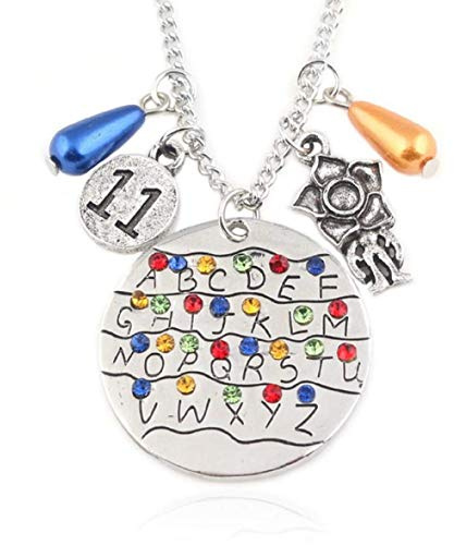 JiXUN Excelente Colgante con Monster Carta Stranger Things Charms Letras Collar de Cuentas Película Joyería Collar Handstamped Alfabeto para Cumpleaños, San Valentín, Aniversario - N592