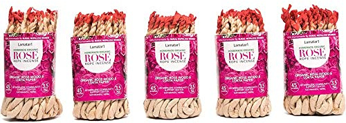 Lamatar1 Home Made Organic Rose Tibetan Rope Incense Made in Nepal - 5 Bundle APPR. 225 pcs in Ropes (Rose)