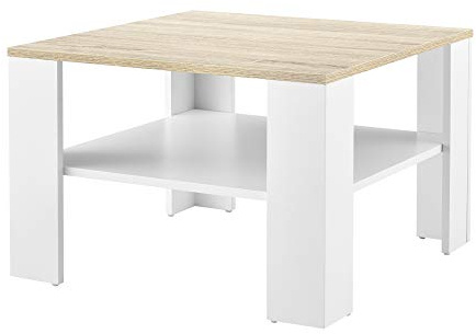 [en.casa] Soffbord Aachen sidobord 60 x 60 x 40 cm vardagsrumsbord med hylla soffbord kaffebord vitt/ekutseende