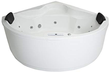 Whirlpool Badewanne Verona Profi 135x135 cm rund Made in Germany 21 Düsen LED Heizung Ozon Radio Touch Display Eckmontage links/rechts – ohne Armaturen