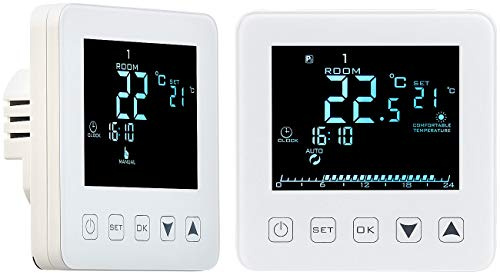 revolt Raumthermostat Unterputz: 2er-Set Wand-Thermostate für Fußbodenheizung, LCD, Touch-Tasten (Thermostate Elektroheizungen, Heizung Steuerungen, Thermostat für Elektroheizung)