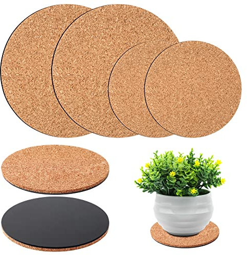 Augshy Lot de 4 Dessous de Verre en liège pour Plantes d'intérieur et de Jardin, Soucoupe pour Plantes d'intérieur (10,2 cm, 15,2 cm)